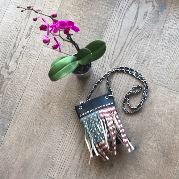 Handbags - Vegan Leather Fringed Flag Mini Crossbody Bag EUC